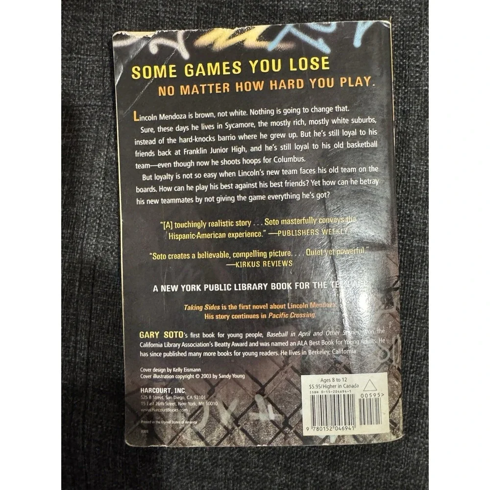 Taking Sides by Gary Soto 2003 Book New Multiple Available Classroom Middle Schl